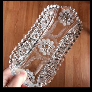 American Brilliant MCM Crystal Glass Cut relish/serving Dish/Tray, set of 2